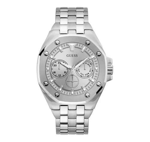 GUESS Top Gun GW0278G1 Armbanduhr - Multifunktionale Quarz-Armbanduhr in elegantem Silber für Herren und Damen, ideal für jeden Anlass.