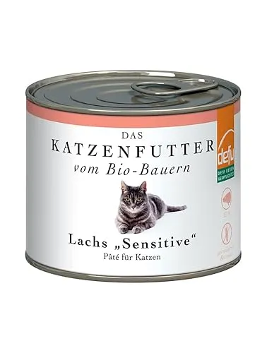 defu Katzenfutter | 1 x 200 g | Pate Bio Lachs Sensitive | Alleinfuttermittel Premium Bio Nassfutter für Katzen