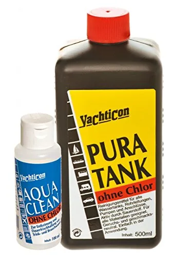 Yachticon Pura Tank Wassertankreiniger & Aqua Clean AC 1000 - Caravan-Zubehör für sicheres Trinkwasser. Reinigt und desinfiziert ohne Chlor, umweltschonend und effektiv gegen Algen und Bakterien.