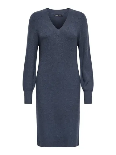Onlkatia Ls V-Neck Dress KNT - Freizeitkleider für Damen, elegantes Midikleid mit V-Ausschnitt und Ballonärmeln, ideal für lässige Anlässe und kombiniert Trend mit Komfort.