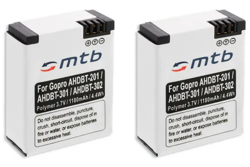 mtb more energy 2x Akku für Gopro AHDBT-301 (Hero 3) Kamera-Akku kompatibel mit Akku-Typ Gopro Hero 3 AHDBT-301 1180 mAh (3,7 V)