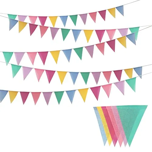 Jizxol Mehrfarbige Wimpelkette, Wimpelkette, für den Außenbereich, 60 Bunte Wimpel aus künstlichem Leinen, Dekoration für Hochzeit, Party, Geburtstag, Gartenparty