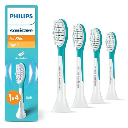 Philips Sonicare For Kids Ersatzbürstenköpfe 4er-Pack HX6044/90 - Ersatzzahnbürsten für Kinder ab 7 Jahren mit weichen Borsten für sanfte Reinigung und perfekter Anpassung an die Zähne. Ideal für gesunde Zahnputzgewohnheiten und Kariesvorbeugung.