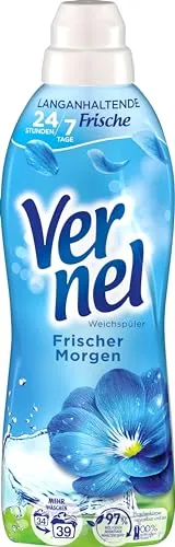 Vernel Frischer Morgen Weichspüler (34 Waschladungen), Wäscheduft für 24 Stunden & 7 Tage langanhaltende Frische mit einzigartiger Duft-Technologie, recycelbare Flasche