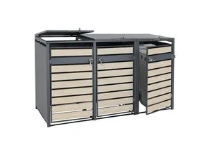 XL 3er/6er Mülltonnenverkleidung MCW-J81 - Mülltonnenbox aus robustem Metall mit Gasdruckfeder-Deckeln, ideal für 3 Mülltonnen (80-240L), UV-beständig und windfest bis 90km/h, perfekte Lösung zur Verschönerung Ihres Außenbereichs.