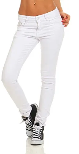 Fashion4Young 4345 Damen Hose Röhre Skinny Treggings Slim Fit Jeans Stretch Denim Übergrößen Slimline (weiß, XXL-44)