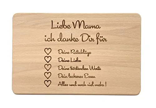 Muttertagsgeschenk Idee - Frühstücksbrettchen aus Holz mit hochwertiger Gravur für die Beste Mama (Danke dir Mama)