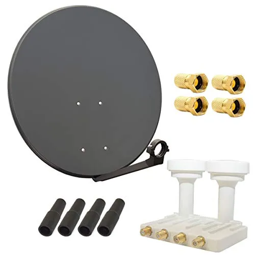 Premium X Satelliten-Komplettanlage 80cm - SAT-Antenne mit 80 cm Stahlspiegel in Anthrazit, ideal für 4 Teilnehmer. Robuste und montagefreundliche Bauweise mit wasserdichtem Monoblock LNB für hohe Signalqualität und einwandfreien Empfang.