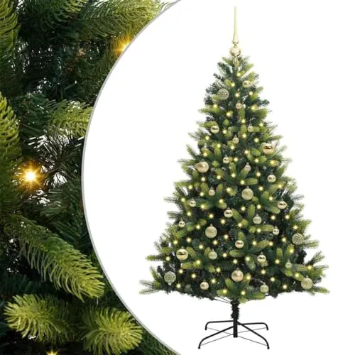 vidaXL Künstlicher geflammter Weihnachtsbaum 150 LEDs Grün 150 cm, Wohnzimmer, Moderne LED Weihnachtsbaum, Festliche Deko, Kunstbäume für die Wintersaison