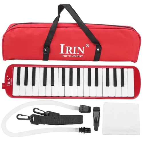 IRIN Melodica 32 Tasten Windinstrument, ideal für Anfänger, inkl. Praxis-Tasche, rot