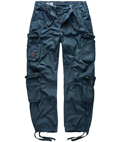 Surplus Raw Vintage Airborne Herren Cargo Hose, Navy, L - Wanderhosen aus robustem 100% Baumwollstoff mit verstellbaren Taillengurten und Tunnelzügen für optimalen Sitz. Ideal für Outdoor-Aktivitäten und Vintage-Liebhaber.