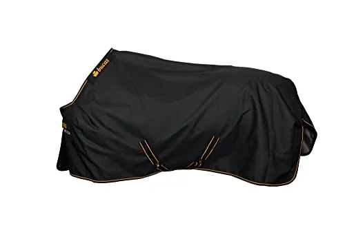 Bucas Irish Turnout 50g - Outdoordecke für Pferde in Black/Gold, Größe 140 - Vielseitige Weidedecke für Übergangszeiten. Wasserdicht, atmungsaktiv und mit 50g Füllung, bietet sie optimalen Komfort und Schutz bei wechselhaftem Wetter.