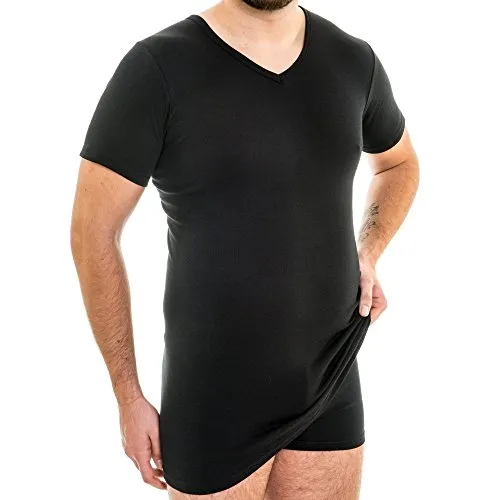 HERMKO 164887 Extralanges Herren Hemd mit V-Ausschnitt aus Baumwolle/Modal (+10 cm) Unterhemd, Shirt, Größe:D 9 = EU 3XL, Farbe:schwarz