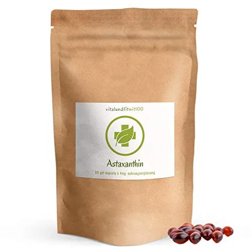 Premium Astaxanthin - Original aus Hawaii - 60 vegane Softgelkapseln je 4 mg Astaxanthin - mit natürlichem Vitamin E - rein, glutenfrei, laktosefrei - ohne Hilfs- u. Zusatzstoffes