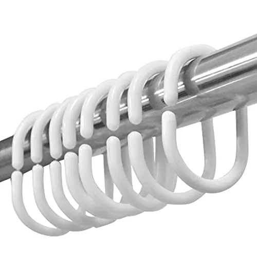 SZXMDKH Ringe, 12 Pack, Weiß, 4.6 x 2.9 cm Innendurchmesser für Duschvorhangstangen und Duschvorhangwinkelstangen, Duschringe, aus stabilem Kunststoff, , Duschvorhangring, Transparent