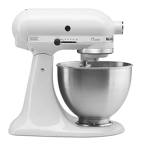 KitchenAid Classic Küchenmaschine K45 weiß 4,3L 5K45SSEWH, 275W/230V | Kapazität: 4,3L | Edelstahlschüssel | weiß, J400