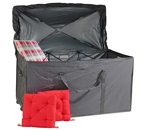 Home4You Kissenbox Auflagenbox | Anthrazit | wasserdicht und mobil - Auflagenboxen mit Rollen und praktischen Griffen, ideal zum sicheren Verstauen von Sitzauflagen und wetterfest.