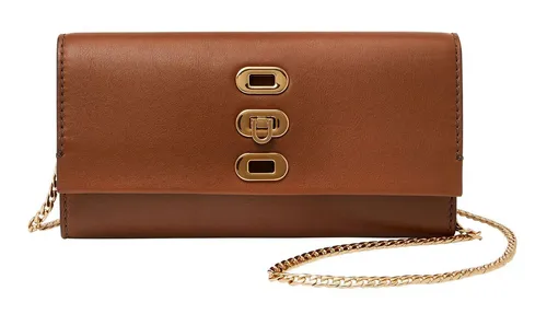 Fossil Geldbörse Penrose – Elegante Damen-Geldbörse aus Leder - Damen-Geldbörse aus hochwertigem Leder mit 12 Kartenfächern und abnehmbarem Kettentrageriemen, ideal für stilvolle Aufbewahrung.