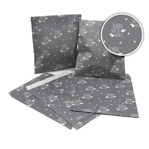 Frau WUNDERVoll® 50 PAPIERTÜTEN SCHÖN, DASS DU DA BIST 13 x 16,5 cm, 45 Gramm Papier, flach/Candy Bar, Hochzeit, Kindergeburtstag, Papiertütchen, Candybag, Tüten, Mitgebseltüten