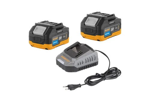 Procraft Starter Pack 20 V C20/2 mit 2x 20/4 Industrial Akku - Ladegerät 2 A und zwei 4,0 Ah Akkus für zuverlässige Energieversorgung. Ideal für Heimwerker und Profis, die Wert auf Leistung legen.