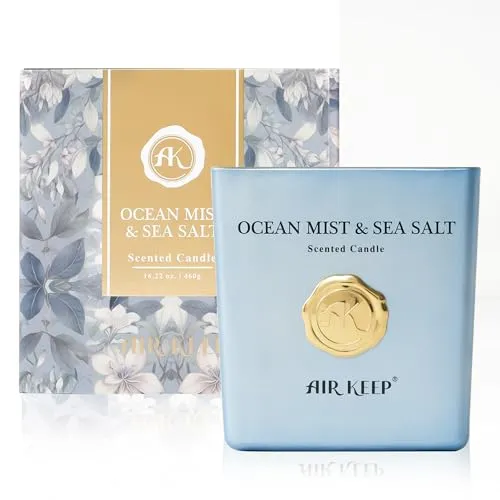 Airkeep Duftkerze Ocean Mist & Sea Salt, 460g Kerze mit langer Brenndauer bis zu 94 Stunden, Geschenke Kerze für Frauen Männer