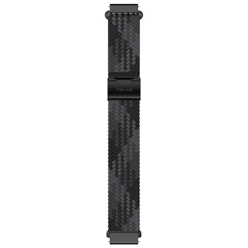Polar Geflochtenes Garn Schwarz Armband, 20mm, Größe S/L - Uhrenarmband für Sportmessgeräte, bietet eine anpassbare Passform für Handgelenke von 130-215 mm und sorgt mit atmungsaktivem Material für maximalen Komfort.