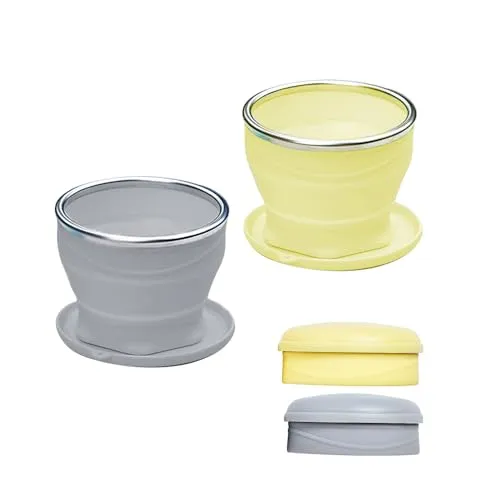 UNNESTAR 2 Stück zusammenklappbare Kaffeebecher– 180ml Silikon Reisebecher mit Deckel Leichtes Camping-Trinkgefäß für Outdoor