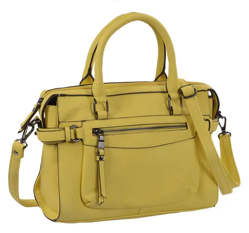 GlücksNugget Mittelgroße Gelbe Handtasche mit Henkel - Stylische Handtasche aus strapazierfähigem Kunstleder mit großem Hauptfach und praktischen Organizer-Fächern. Ideal für den täglichen Gebrauch und vielseitig kombinierbar.