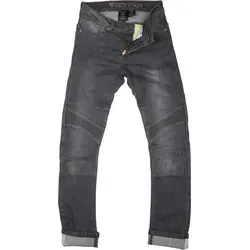 Modeka Sorelle Damen Motorrad Textilhose, grau, Größe 38 - Robuste Motorradhose aus 11 oz Denim mit Stretch für hohen Tragekomfort. Mit Aramid-Einsätzen an Hüfte, Gesäß und Knie für zusätzlichen Schutz. Ideal für sichere Fahrten.