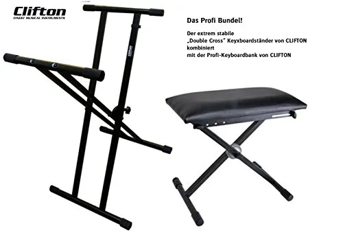 Keyboardständer + Keyboard-Sitzbank höhenverstellbar, Schnellverschluss - PROFI BUNDLE