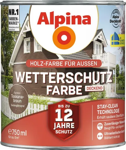 Alpina Wetterschutzfarbe Holzfarbe deckend Toskanabraun 750ml