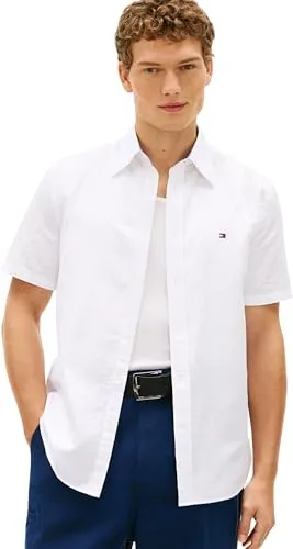 Tommy Hilfiger Kurzarmhemd LINEN BLEND SOLID weiß L von Tommy Hilfiger