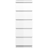 ebuy24 Kommode Nada - Schmale 5-Schubladen-Kommode in Weiß Hochglanz - Kommoden, schmale 5-Schubladen-Kommode in elegantem Weiß Hochglanz, ideal für stilvolle Aufbewahrung und langlebige Nutzung in jedem Raum.