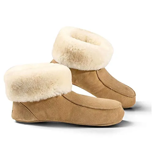 Fellhof Handgemachte Lammfell Hüttenpatschen - Unisex Hausschuhe (Hellbraun, Gr. 38) - Bequeme und atmungsaktive Lammfell Hausschuhe für Damen und Herren, ideal für Sommer und Winter - perfekt für ganzjährigen Komfort.