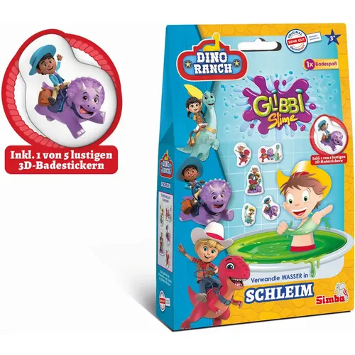 Simba 105953049 Glibbi Dino Ranch - Pulver verwandelt Wasser in grünen Schleim, mit Badestickern für noch mehr Badespaß, geeignet ab 3 Jahren