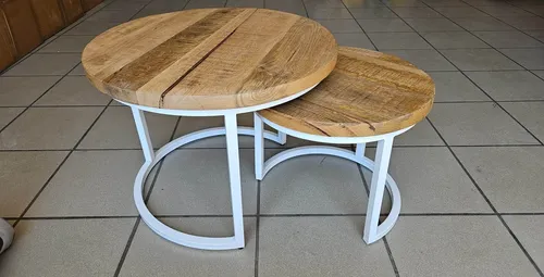 2er Set Couchtisch Sam aus Mangoholz und Metall von Couchcenter