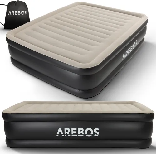 Arebos Selbstaufblasbare Matratze mit elektrischer Pumpe - Betten: Praktische Luftmatratze für 2 Personen, schnell einsatzbereit in nur 3 Minuten, inklusive Tragetasche und Reparaturset für unbeschwerten Schlaf, ideal für Camping oder Gäste.