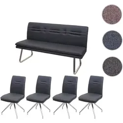 Mendler Esszimmer-Set HWC-H70 - Essgruppen - Moderne Sitzgruppe mit 4 Stühlen und einer Sitzbank, bietet hohen Sitzkomfort und elegantes Design aus gebürstetem Edelstahl und Textil.