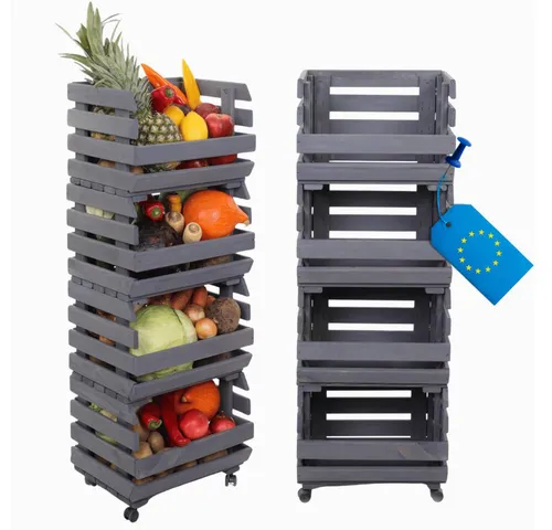 Modo24 Küchenregal Modular Holzregal für Gemüse Obst auf Rollen, Stapelbares Regalsystem, Kartoffelsteige, Küchenregal, Vorratsregal, Gemüseregal, 3 Farben