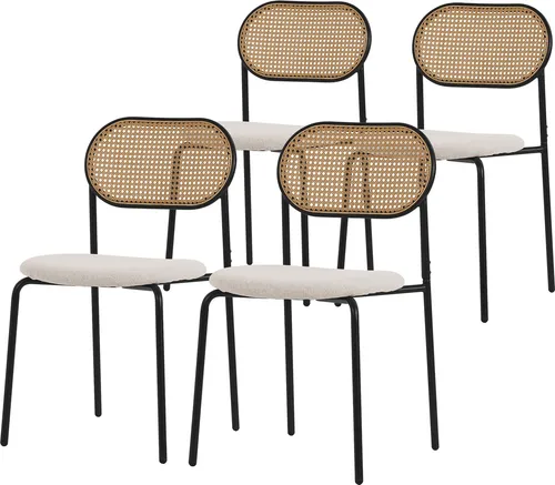 ML-DESIGN Esszimmerstühle im 4er Set – Rattanstuhl mit Polsterung - Stühle für das Esszimmer mit ergonomischem Design, gepolsterter Sitzfläche und stilvollem PE-Rattan-Geflecht. Ideal für Komfort und moderne Einrichtung, inklusive Bodenschoner zum Schutz empfindlicher Böden.