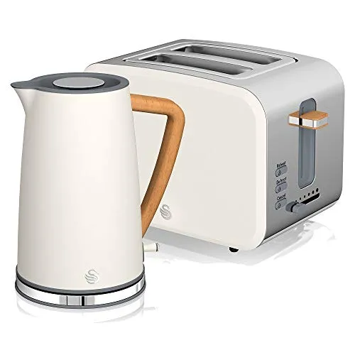 Set Frühstückskocher und Toaster Breitschlitz 2 Nordic Weiß 2200W - Wasserkocher mit 1,7L Fassungsvermögen und kabellosem Design, kombiniert mit einem eleganten 4-Scheiben-Toaster in Weiß für ein stilvolles Frühstückserlebnis.