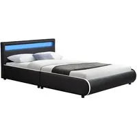 Juskys Polsterbett Sevilla, 140x200 cm, Schwarz mit RGB-LED-Beleuchtung - Modernes Polsterbett mit 16-farbiger RGB-LED-Beleuchtung, gepolstertem Kopfteil und pflegeleichtem Kunstleder, ideal für stilvolle Schlafzimmer.