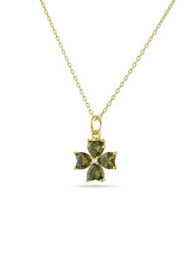 Einzelstück® Halskette mit Kleeblatt Anhänger 925 Sterling Silber – Echtschmuck Damen & Mädchen Glücksbringer – 45 cm Silberkette – Silber, 14K Gold & Roségold – Geschenk (Silver)