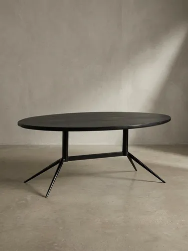 Ovaler Couchtisch aus Mango Massivholz und Metall, 90x50x35 cm