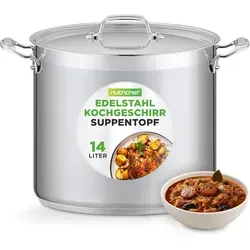 NutriChef Edelstahl Kochtopf 15,1L Induktion – Profi Suppentopf für Gastronomie und Meal Prep