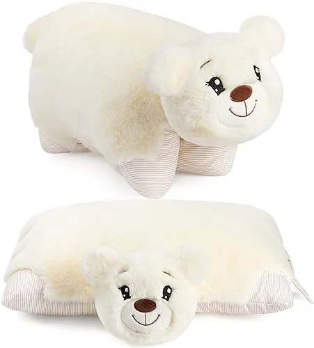 BRUBAKER Kuscheltier-Kissen Bär - 2 in 1 Teddybär und Kuschelkissen - 40 x 30 cm Plüschtier - aufklappbares Kinder Plüschkissen mit Klettverschluss - Tierkissen Stofftier Teddy - Beige