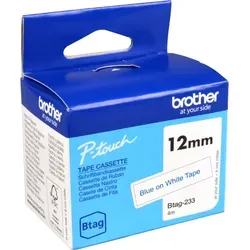 Originalband Brother Btag-233 12mm x 4m blau auf weiß nicht laminiert