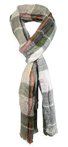 TigerTie Schal in grün oliv orange braun beige kariert mit kleinen Fransen - Gr. 180 x 50 cm