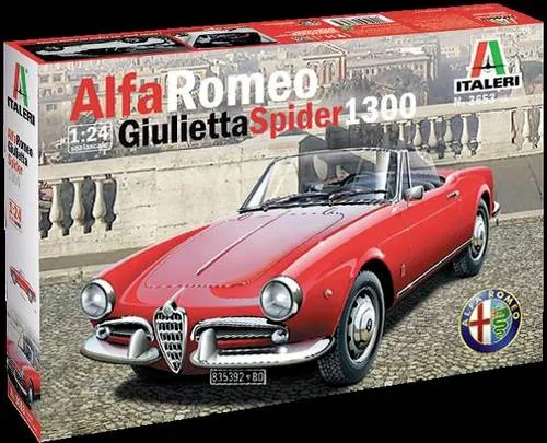 Italeri 3653 1:24 Alfa Romeo Giulietta Spider 1300 - Autobausatz, detailgetreue Nachbildung des klassischen Sportwagens für Modellbau-Enthusiasten.