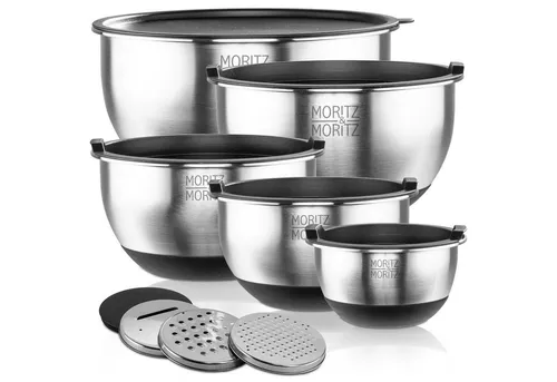 Moritz & Moritz Edelstahl Rührschüssel Set - 6 Teile - Schüsseln aus hochwertigem, rostfreiem Edelstahl, stapelbar und platzsparend. Ideal zum Zubereiten, Mixen und Aufbewahren von Lebensmitteln.